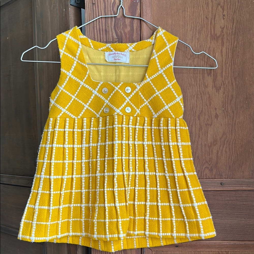 Vintage Kids Yellow Plaid Sleeveless Dress